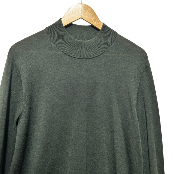 Uniqlo Men Sweater M Forest Green Wool Mock Neck Minimalist Quiet Luxury Classic - Picture 3 of 8